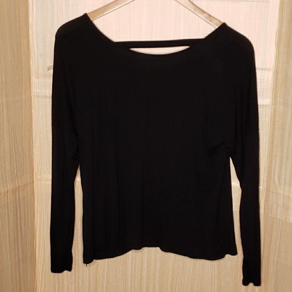 Champion Womens Black Stretchy Long Sleeve Oversized Cropped Athletic Top Small